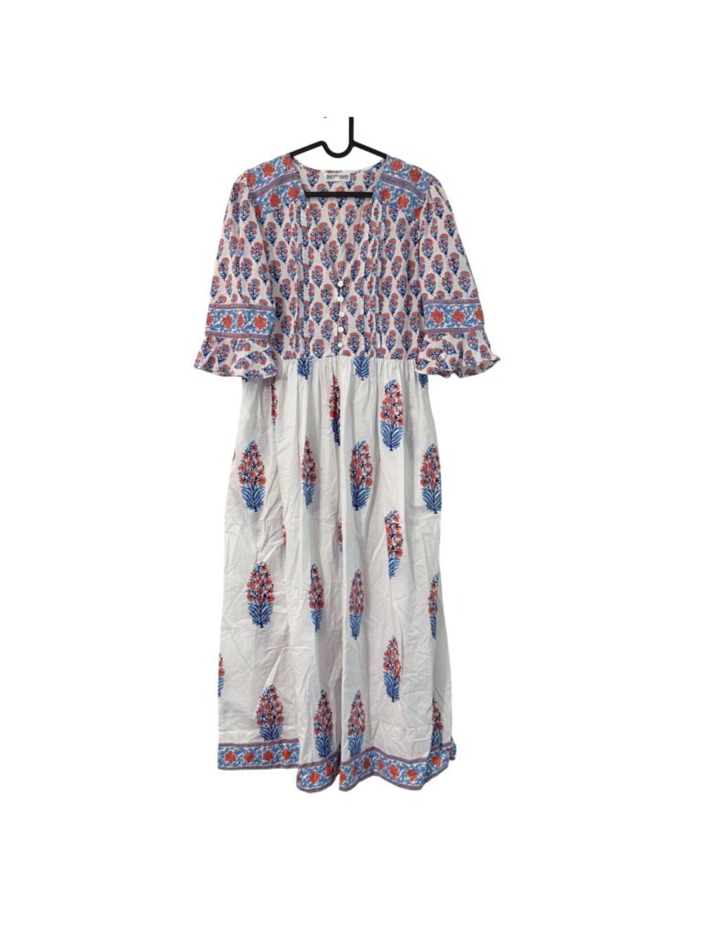 Pink City Prints Orange Blue Floral Ruffle Sleeve Maxi Dress Womens Size Medium
